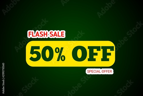 50% Off Flash sale banner background template for advertising. 50 off special offer background template for business 3d illustration.