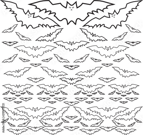 Black bats flying seamless pattern on white background halloween design element