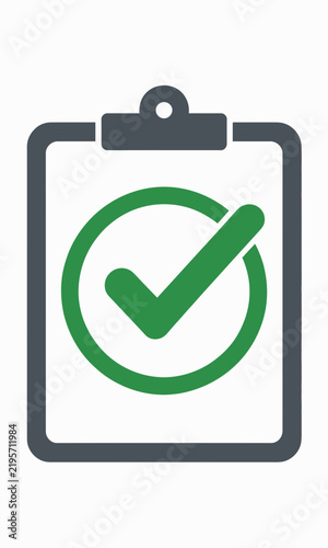 Clipboard icon with a green check mark symbol