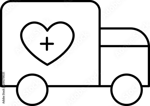 Medical hospital care delivery truck icon in minimalist line art style