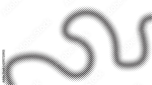 Halftone wavy line with dot pattern on a white background creates a graphic element dots