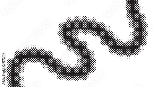 Halftone wavy line with varying density on a white background creates a graphic element dots