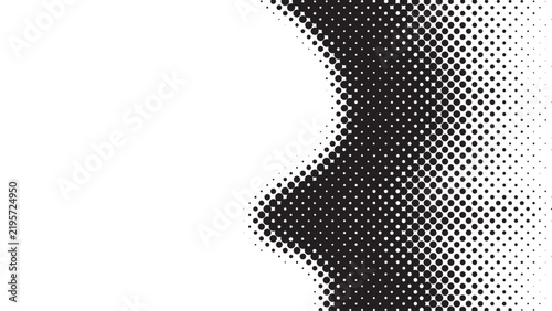 Halftone pattern with a curved edge against a white background creates a graphic design element