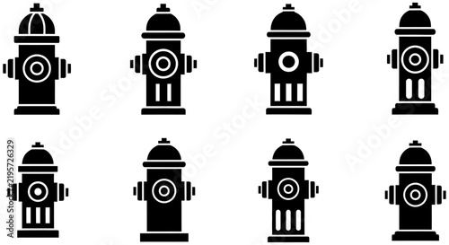 Black and white vector illustrations of fire hydrants in various styles