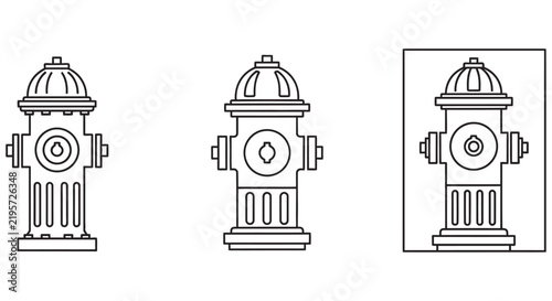 Line art illustrations of fire hydrants on a white background