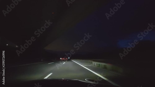 POV night driving on A4 motorway toward Vienna, Austria