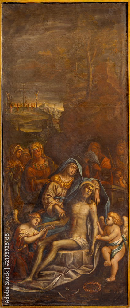 Fototapeta premium BERGAMO, ITALY - MARCH 21, 2026: The painting of Deposition - Pieta in the church Chiesa di Santa Agata by unknown artist.