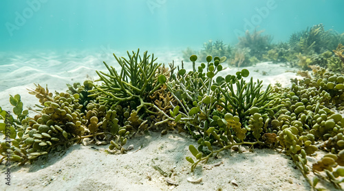Underwater Seagrass Meadow with Sandy Seabed and Sunbeams