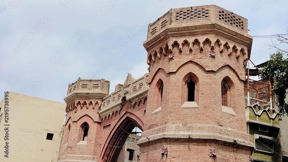 Fototapeta premium Historical Haram Gate with Arch and Octagonal Towers, Walled City Multan, Pakistan