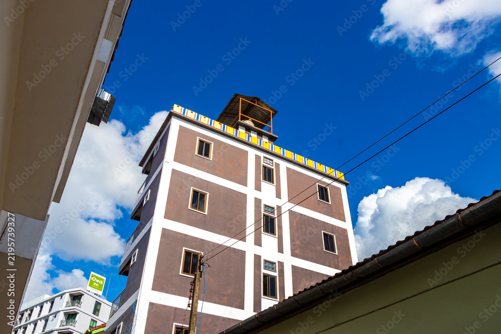 Fototapeta premium Tropical Panorama View From Window Over Patong Hills Buildings And City Phuket Thailand.