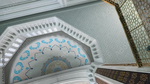 The interior of the Nursultan Mosque in Astana, Kazakhstan