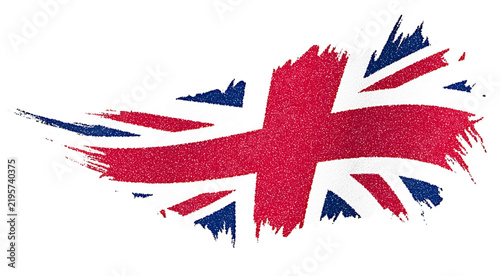Abstract brush stroke United Kingdom flag design with dynamic spray texture creates a creative and modern representation of British patriotism.