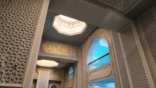 The interior of the Nursultan Mosque in Astana, Kazakhstan
