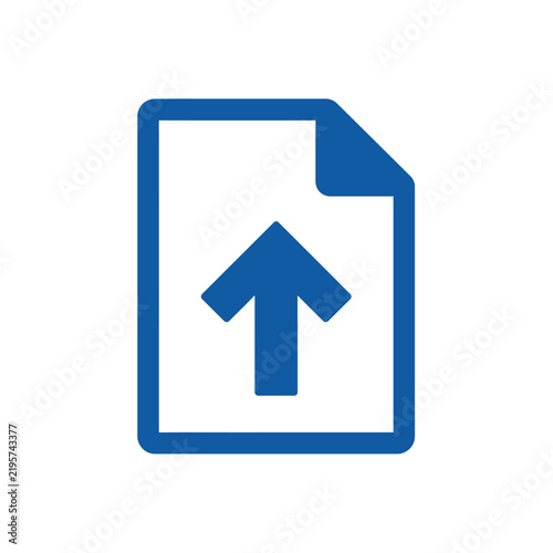 Blue document icon with upward arrow indicating upload progress during digital transfer isolated on white background