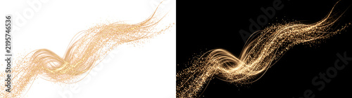 Golden Twisted Wave woven with dense sparkling glitter dust used as PNG, Transparent and Black Background Versions for design