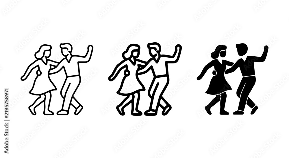 Fototapeta premium Dancing Couples Icons, Retro Style Pair Figures, Social Activity Vector Set
