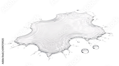Fotografie Translucent water puddle with ripples and droplets on transparent background, ke