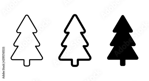 Christmas Tree Icons, Festive Evergreen Vector Graphics, Winter Holiday Symbols, Simple Outline and Silhouette