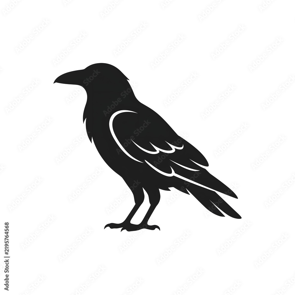 Fototapeta premium Minimalist Black Raven Bird Silhouette Graphic Symbol for Gothic Wildlife Design and Mystical Nature Logo Illustration