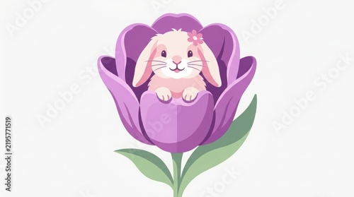 Cute Flat Vector Rabbit Illustration - Whimsical Animal Characters Graphic Set