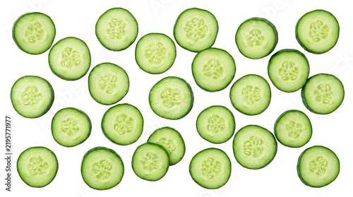 Fresh Cucumber Slices on White Background for Culinary and Health Marketing