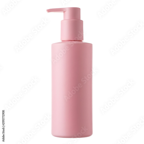 Pink cosmetic pump bottle mockup on transparent background