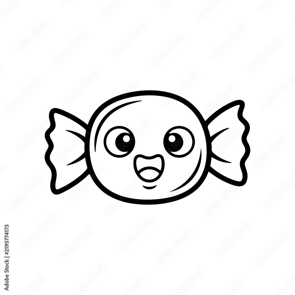 Obraz premium Cute Happy Candy Character Line Art Icon