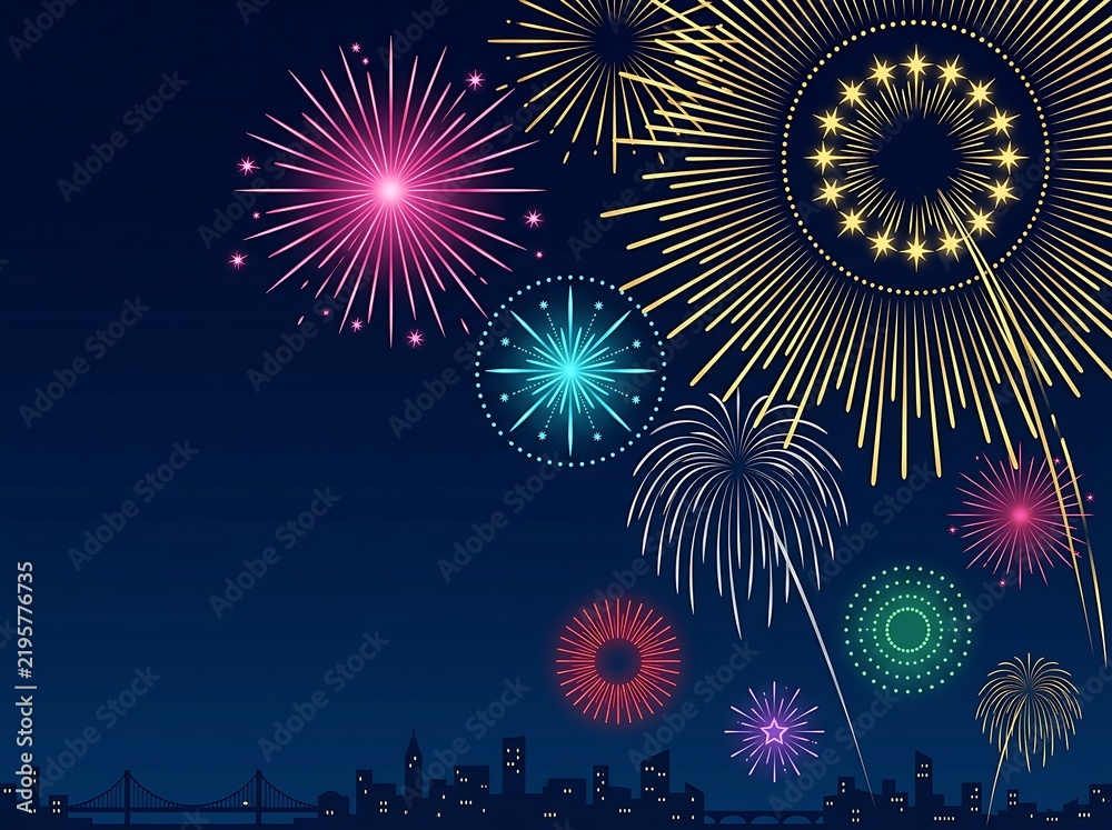 Obraz premium Colorful fireworks display over a city skyline at night