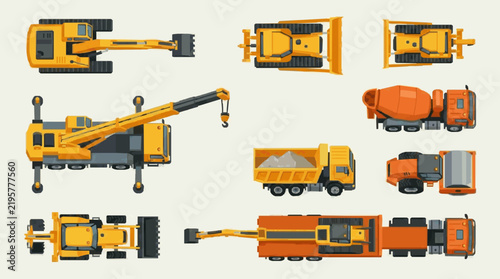 Top View Collection of Heavy Construction Equipment Icons