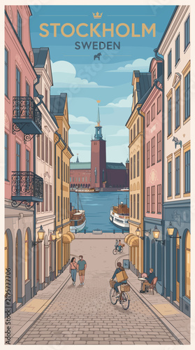 Stockholm Sweden Travel Poster Illustration