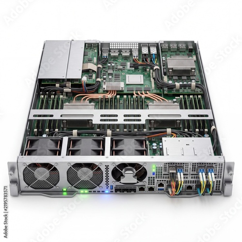 Obraz na płótnie Professional rack mount server showing internal hardware components