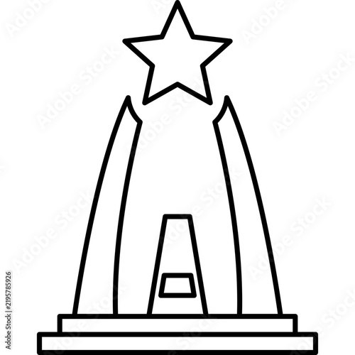 A clean, minimalist vector line icon of a monument topped with a star, set against a dark background, symbolizing victory, memorial, and national pride.