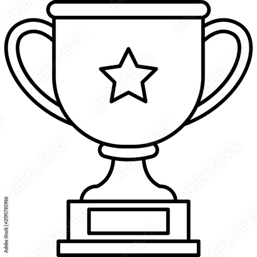 A clean black and white vector line icon depicting a classic trophy cup with a star on its front, symbolizing victory, achievement, and success in a minimalist style.