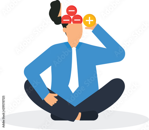 Foto Business person sitting in lotus pose balancing positive and negative thoughts r