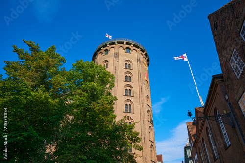 View of the Round Tower, built as an astronomical observatory, in the Old Town of Copenhagen, Denmark.