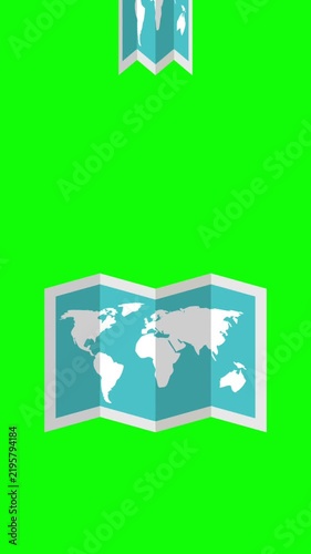 over the world map view green screen background