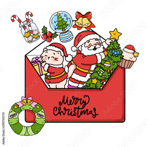 santa claus with gifts, Kawaii card plate for cute, merry Christmas 2027