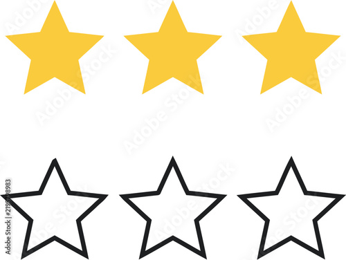 Three yellow stars and three black outline stars set for ranking and rating design