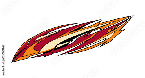 Sharp aggressive flame inspired vinyl graphics in red and orange tones for automotive drag racing and offroad vehicle decals.
