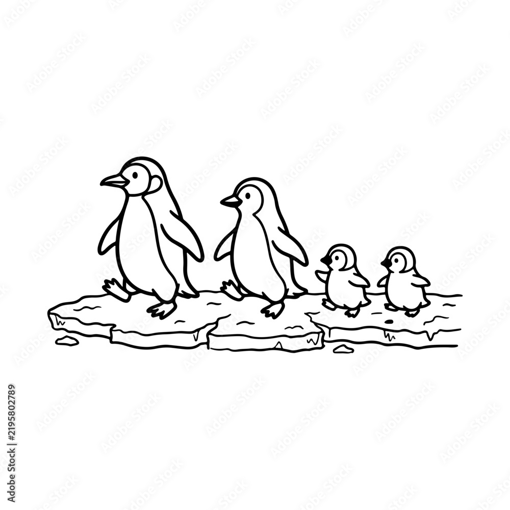 Obraz premium Four penguins walking on ice floes