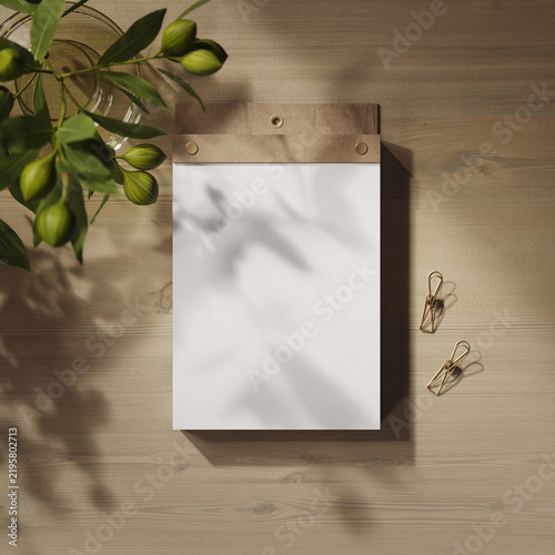 Daily tear-off calendar mockup. 3D rendering