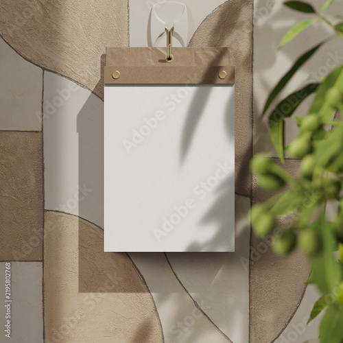 Hanging tear-off calendar mockup. 3D rendering