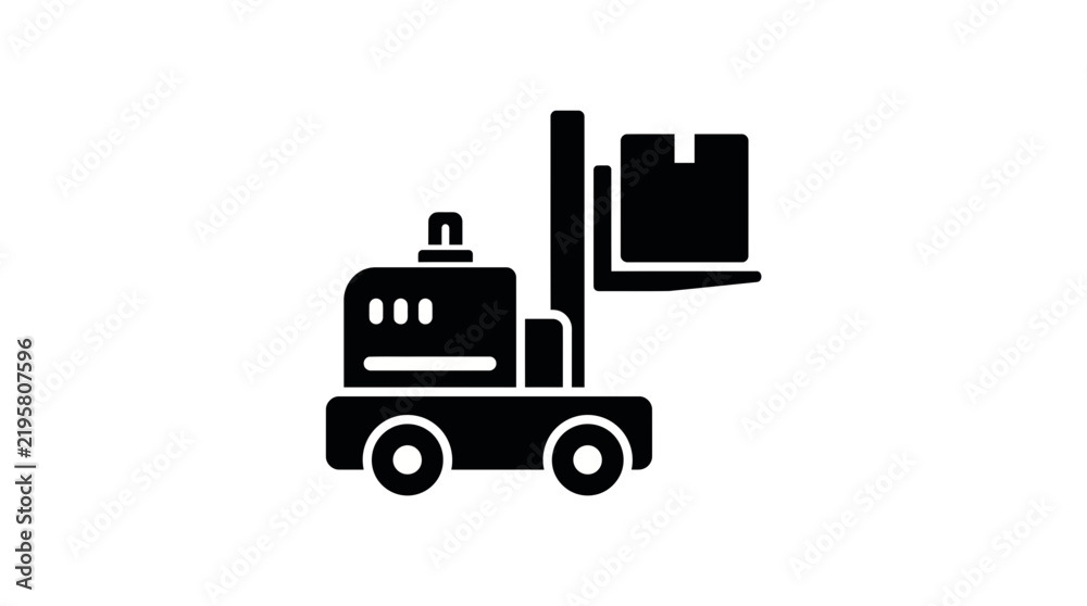 Fototapeta premium Autonomous Forklift Robot Icon for Smart Warehouse Logistics, Automated Guided Vehicle Carrying Cargo in Industrial Storage System