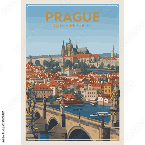 Prague Czech Republic Travel Poster Illustration
