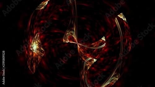 An abstract red spiral transitions into a red-green background