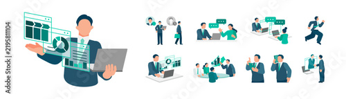 An integrated business workflow visualization guides sales teams through daily routines from office arrival to contract execution while streamlining document management