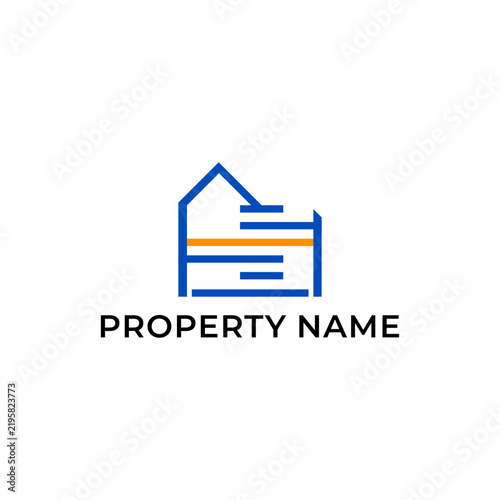 Illustration Blue Color Home Properties Lines Design. Building Architecture Simple Minimalist Logo Icon Vector. Good For Real Estate, Property Industry, Rent House 