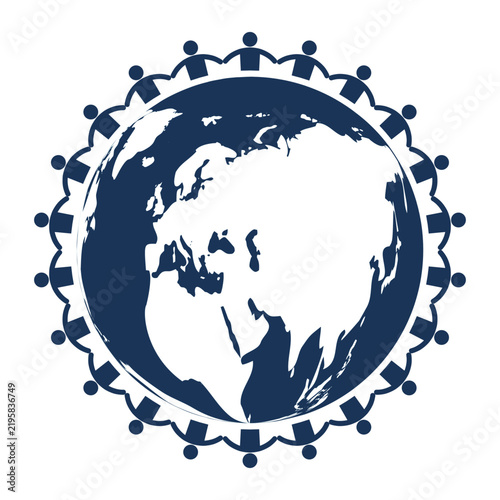 Global Unity Illustration with Earth and Diverse People Holding Hands