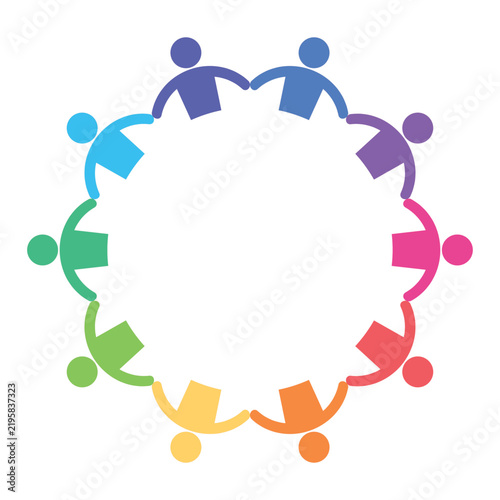 Colorful Silhouettes of People Holding Hands in a Circle Design