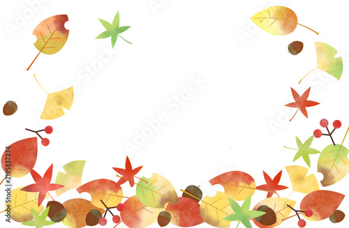 Watercolor autumn fallen leaves bottom corner frame